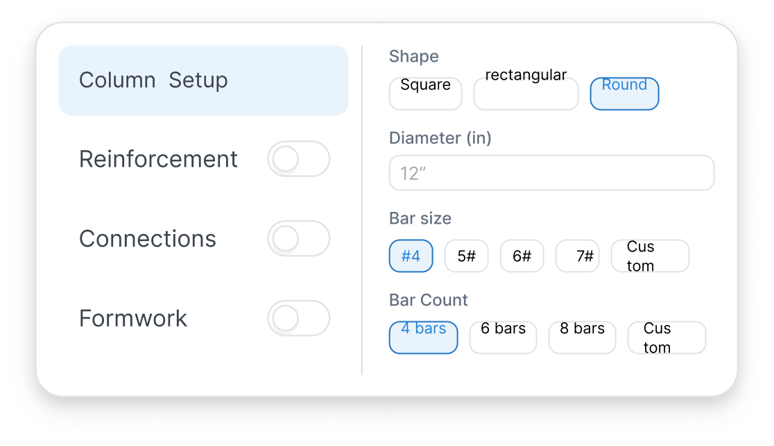 Piers and columns setup preview