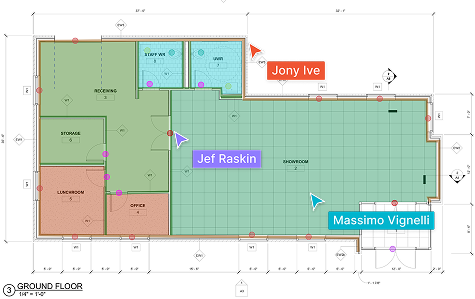 Real-time collaboration in TakeCost with multiple users working on the same construction takeoff plan