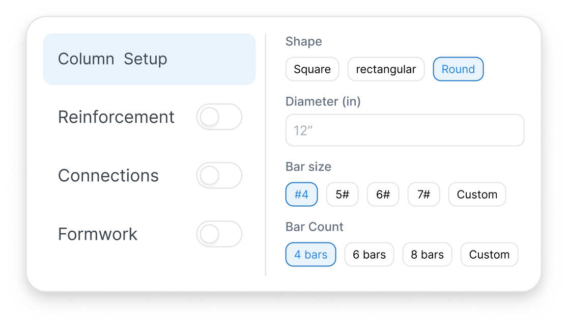 Piers and columns setup preview