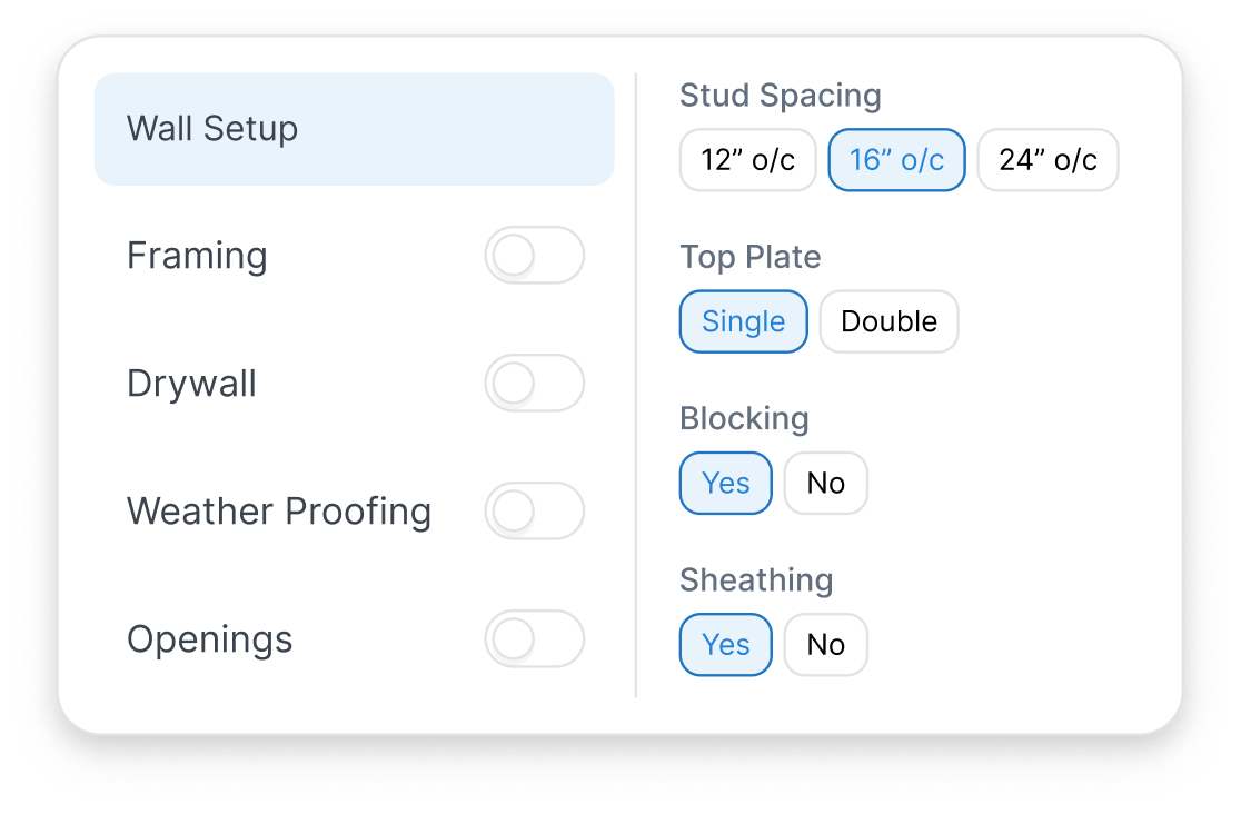 Stud wall assembly setup preview